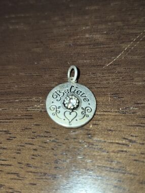 'Believe' Round Silver Pendant Charm with Crystal Accent